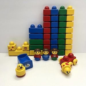 Vintage LEGO Duplo Primo Toddler Baby Blocks Boy Girl Bed Rattle Car 47 Pc Lot